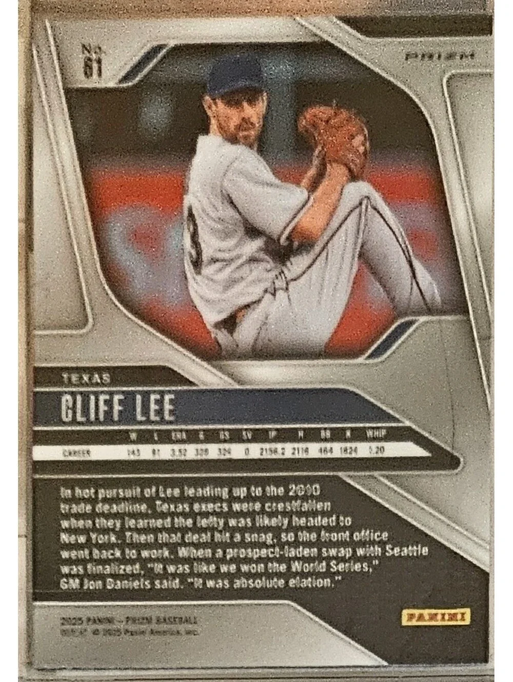 2025 Panini Prizm - #61 Cliff Lee - BLUE Prizm - Texas Rangers